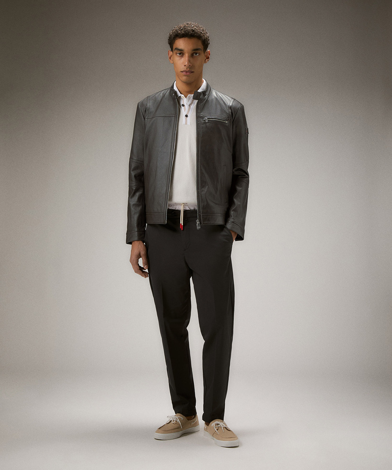 Leather biker jacket with chest pockets - Leather jackets | Peuterey