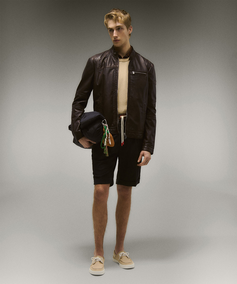 Vintage-effect leather biker jacket - Leather jackets | Peuterey