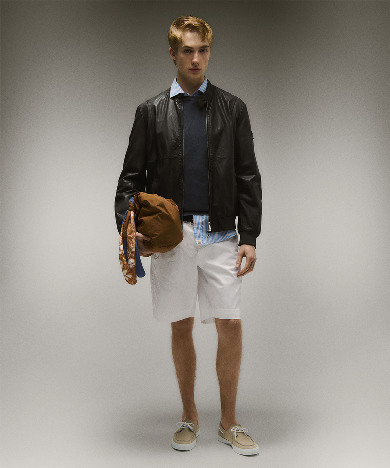 Bomber in pelle con dettagli in maglina elastica - Bomber | Peuterey
