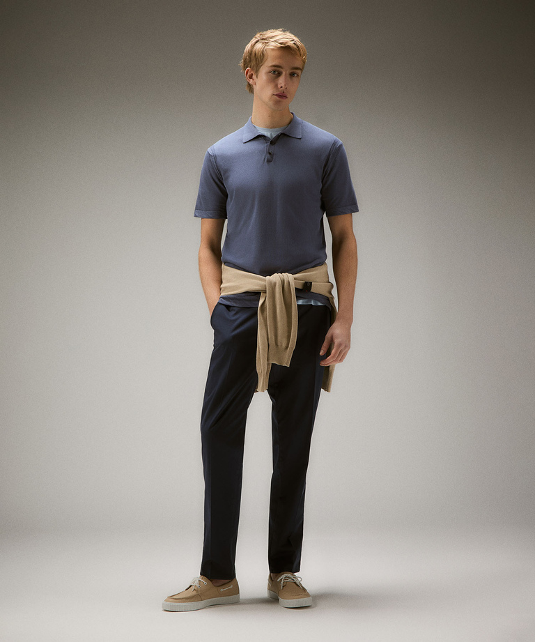 Classic garment-dyed cotton knit polo shirt - Clothing & accessories | Peuterey