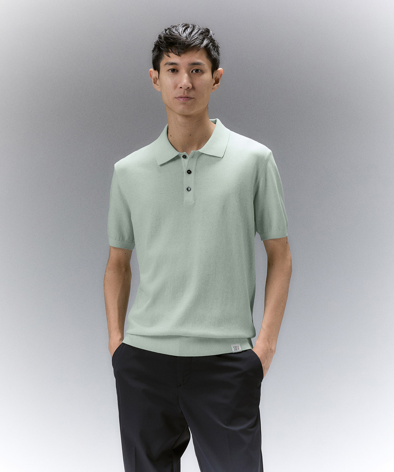 Garment-dyed cotton knit polo shirt