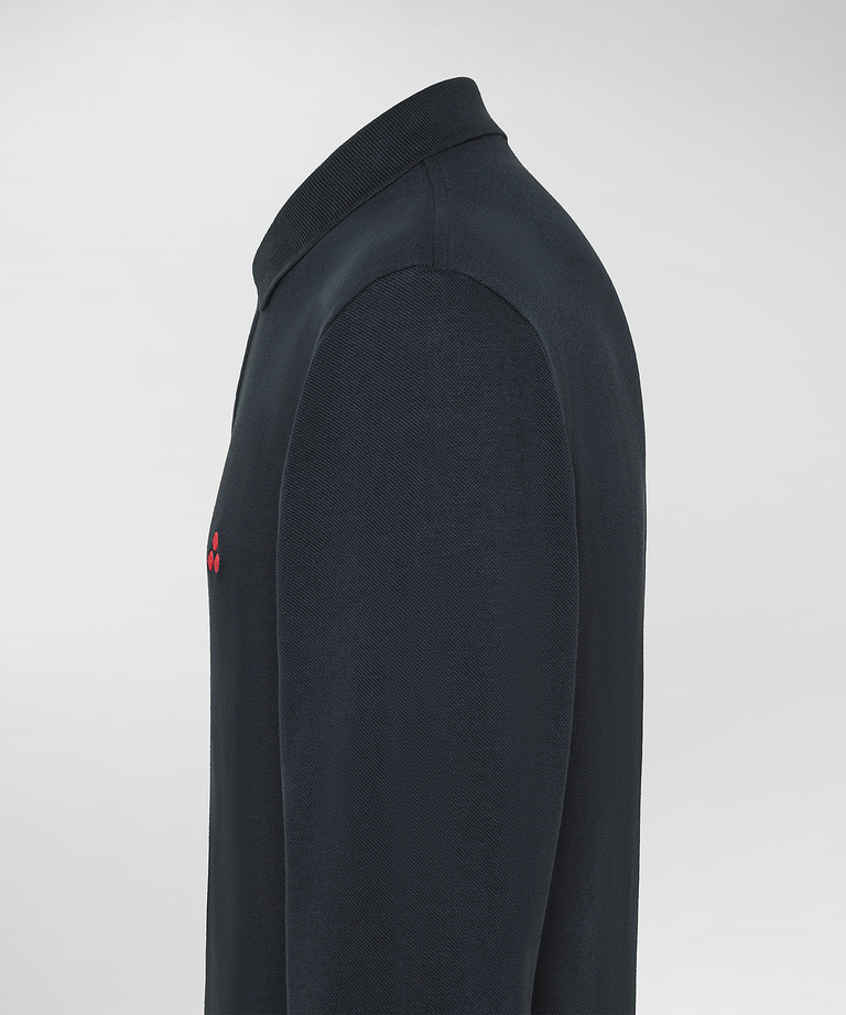 Long-sleeved cotton pique polo shirt