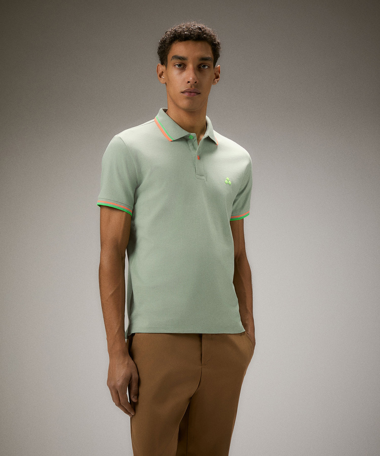 Stretch cotton pique polo shirt with fluorescent details