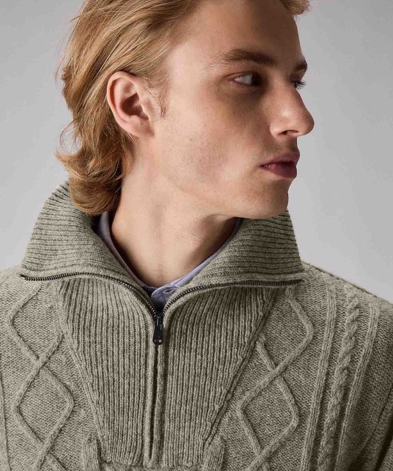 Pullover con zip in lana Shetland