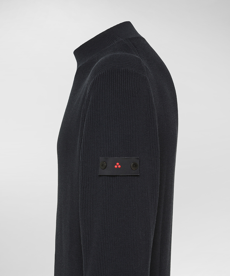 English knit cotton mock-collar sweater