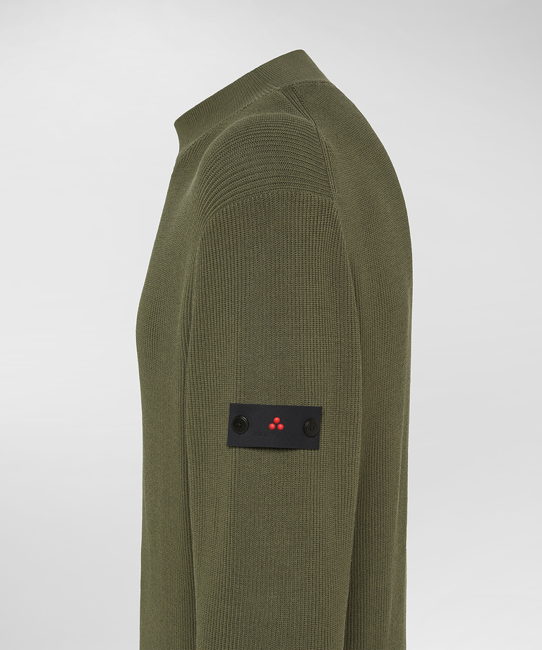 English knit cotton mock-collar sweater