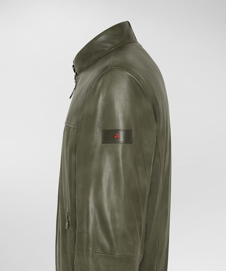 Vintage-effect leather bomber jacket