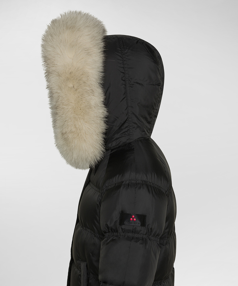 Down jacket with hood and side zips