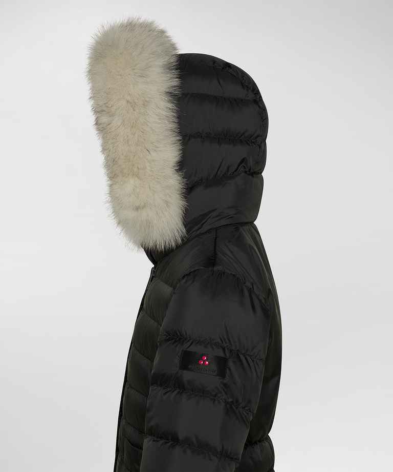 Fur-trimmed hooded down jacket