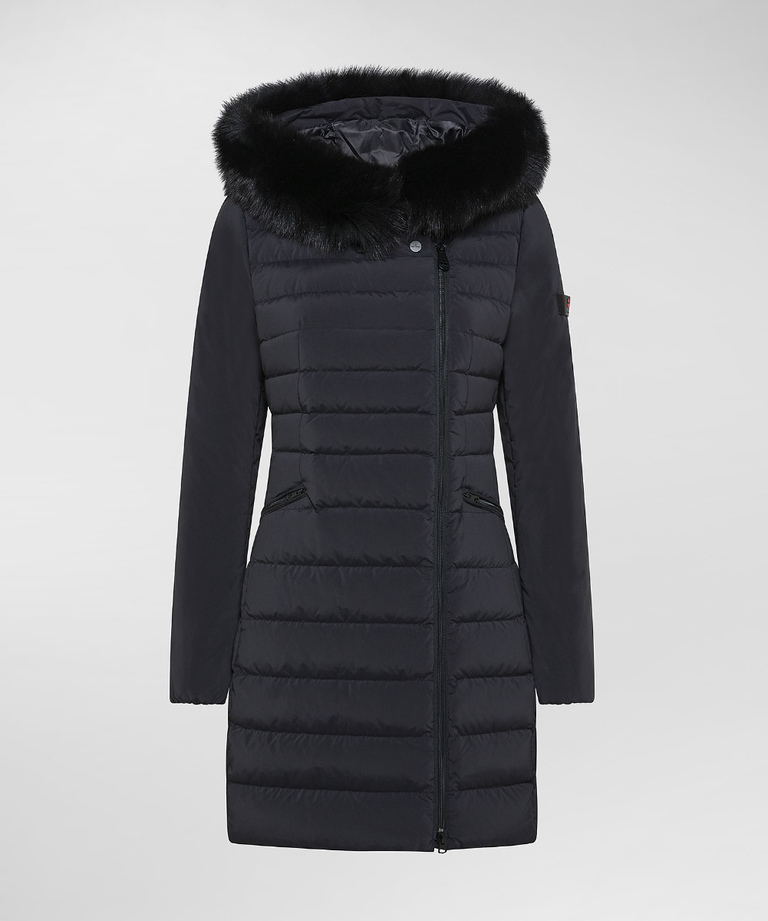 Slim down jacket with fur - Long down jacket for women | Peuterey