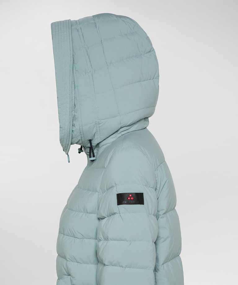 Long down jacket with matching colour fur