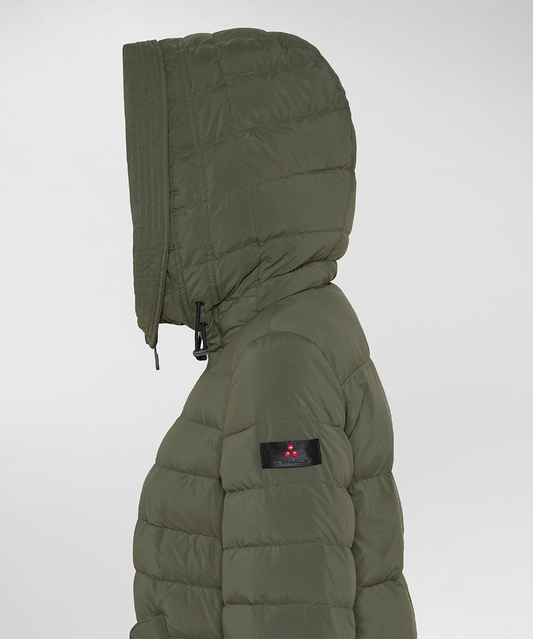 Long down jacket with matching colour fur