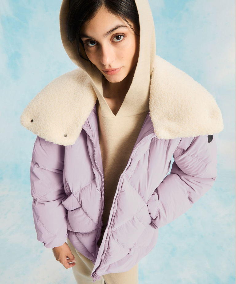 Down jacket with geometric quilting and maxi teddy collar - Down Jackets | Peuterey