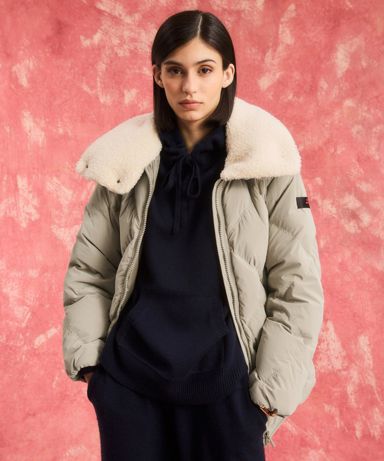 Down jacket with geometric quilting and maxi teddy collar - Jackets | Peuterey