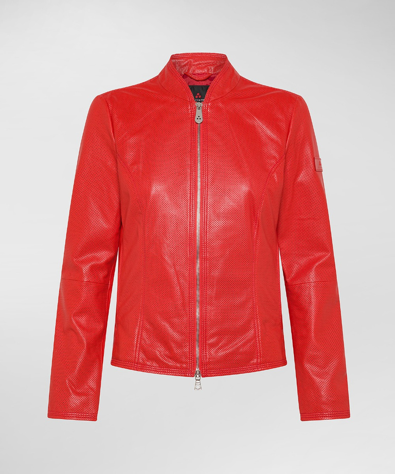 Shiny perforated leather biker jacket - Bomber and leather Jackets for women | Peuterey