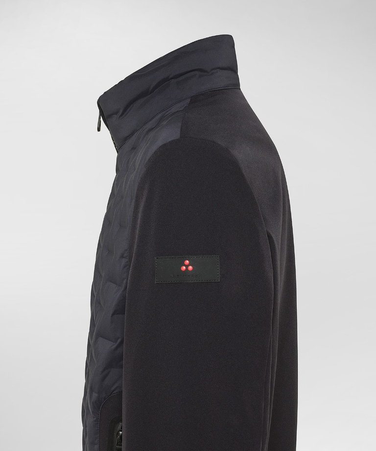 Two-material bomber jacket with geometric quilting