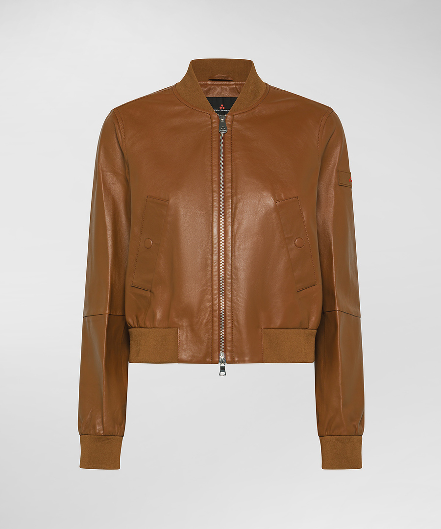 Bomberjacke aus gefärbtem Nappaleder mit Strick-Details - Peuterey Bomberjacke aus gefärbtem Nappaleder mit Strick-Details - Peuterey