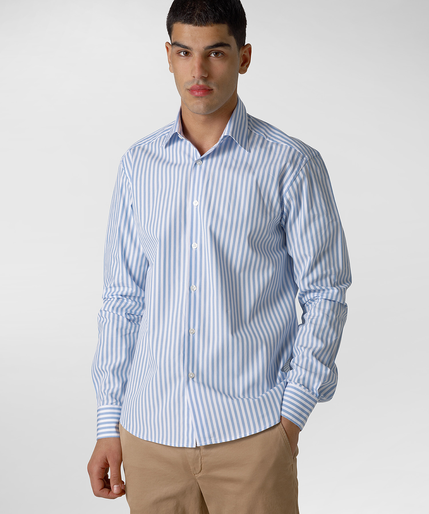 Stretch cotton poplin striped shirt 