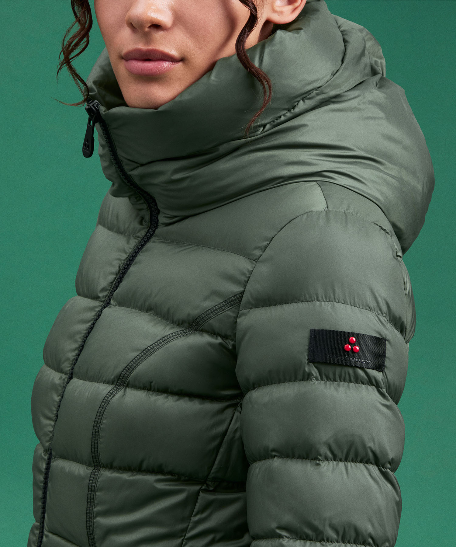 Ecofriendly Long Down Jacket, color Cypress Green | Peuterey