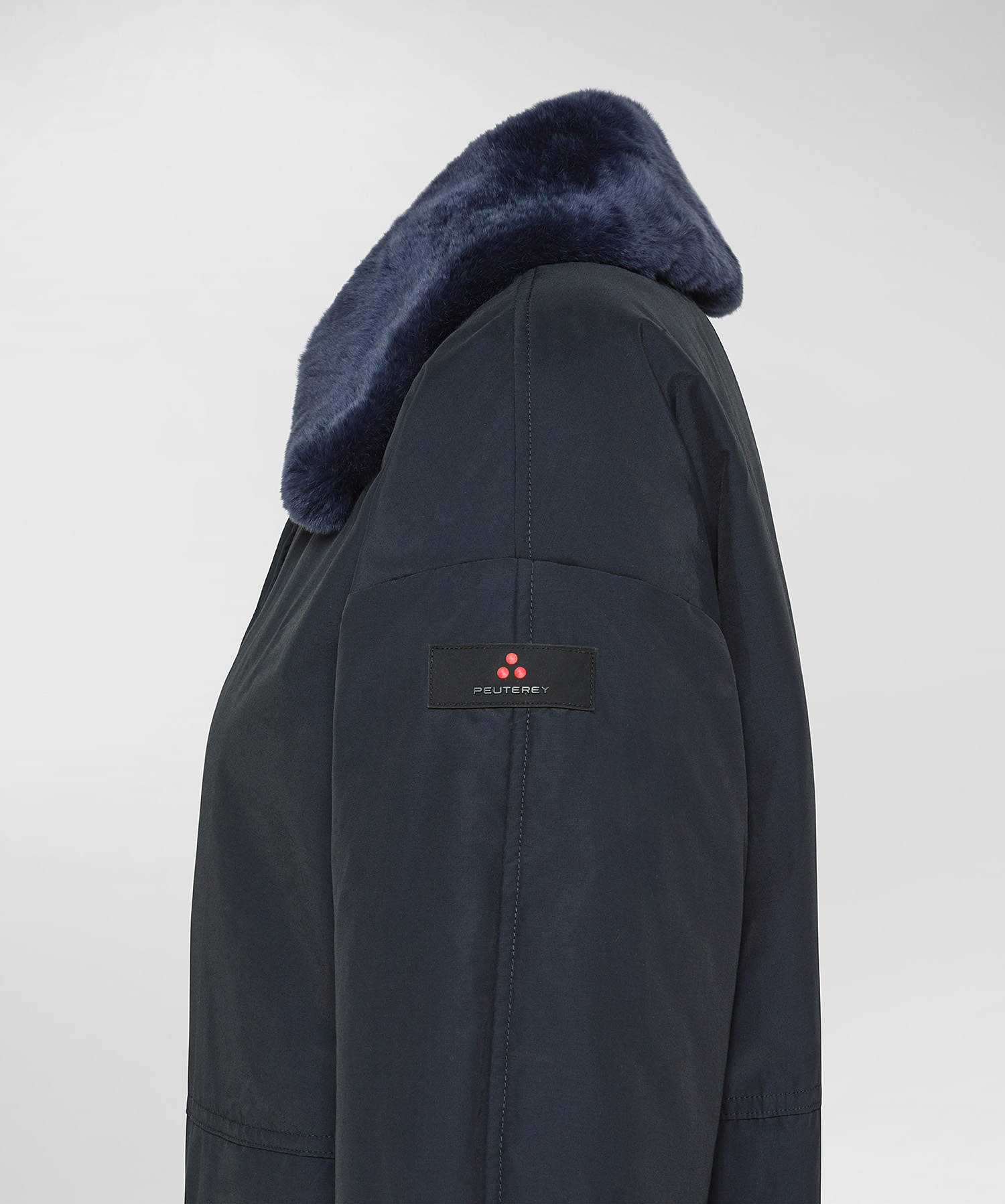 Reversible jacket with detachable fur collar, color Graphite Blue