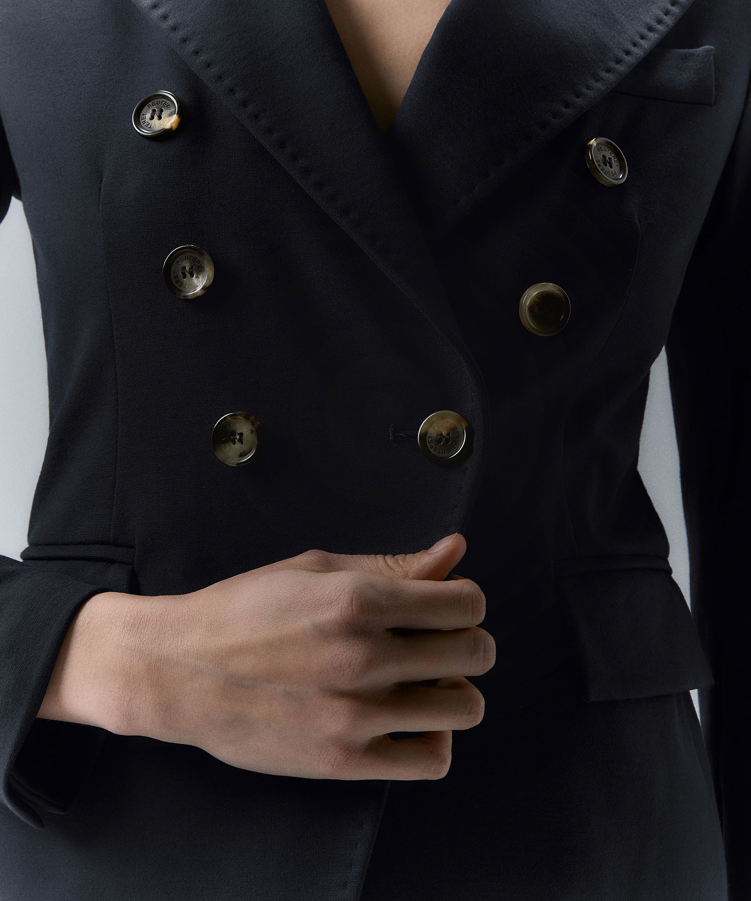 Milano stitch double-breasted blazer, color Graphite Blue