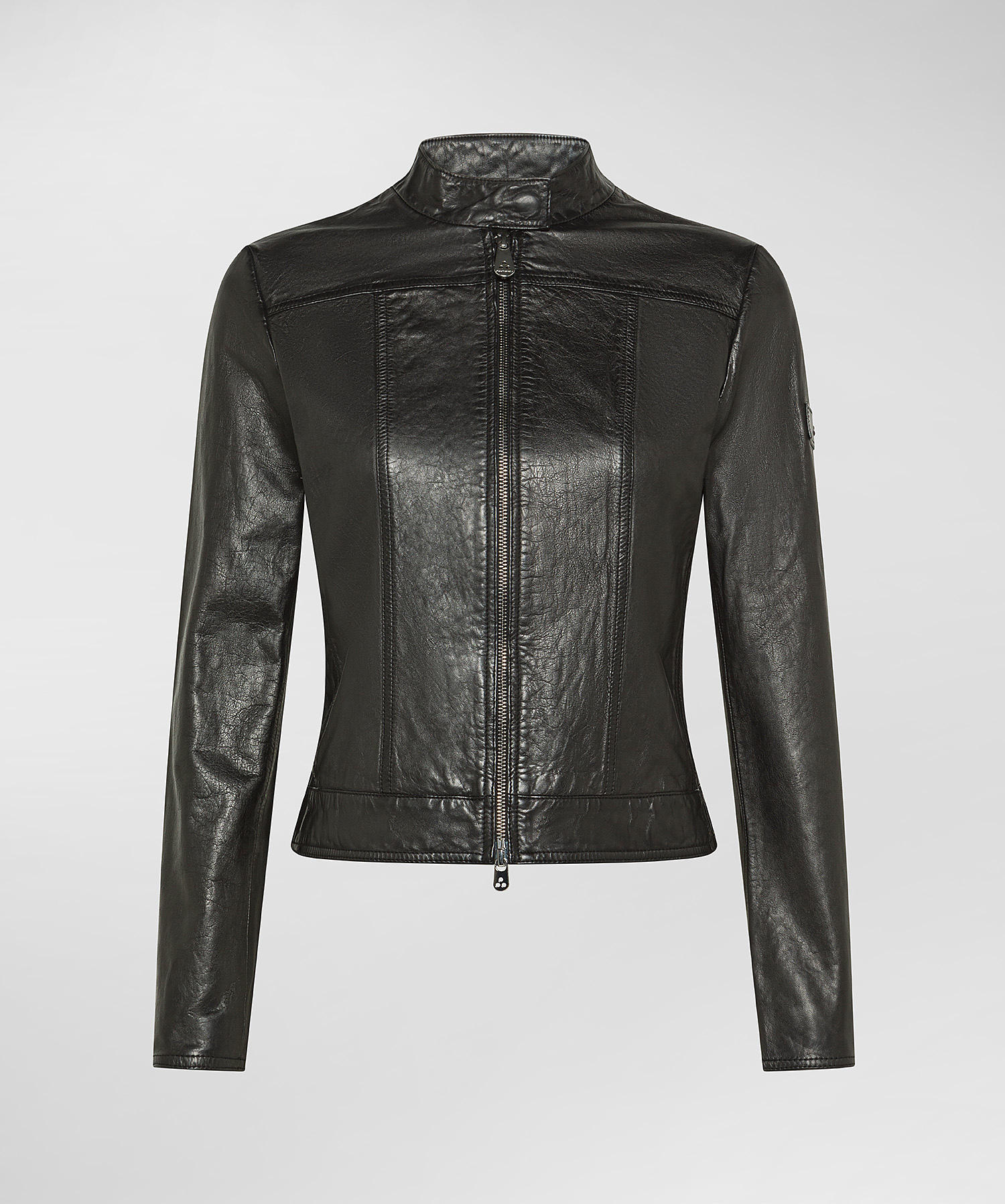 Worn-effect leather biker jacket, color Black | Peuterey