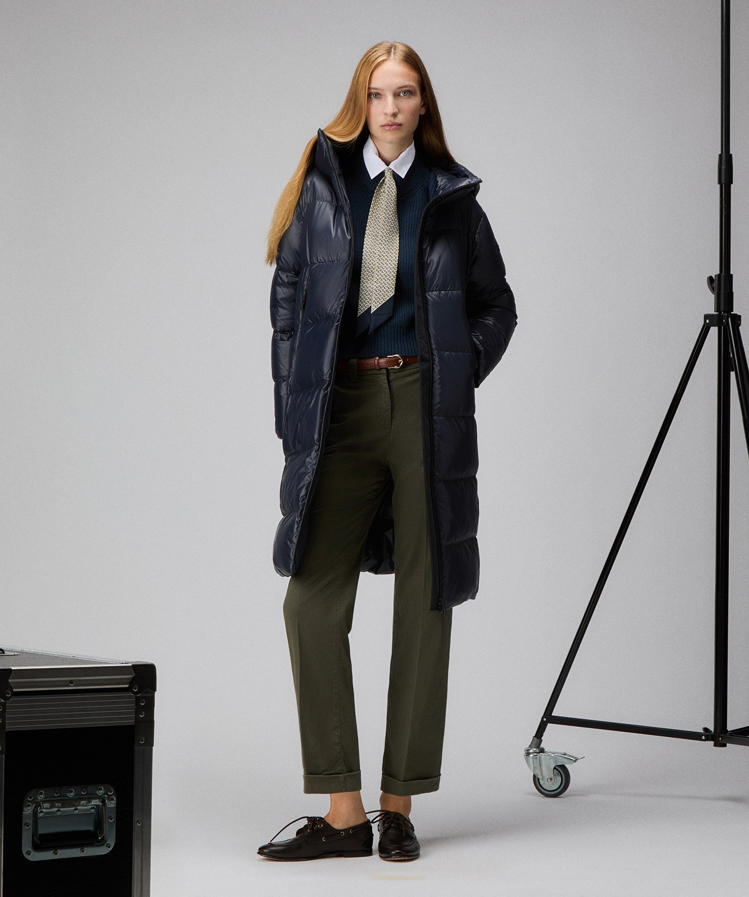 Long shiny nylon down jacket, color Graphite Blue | Peuterey