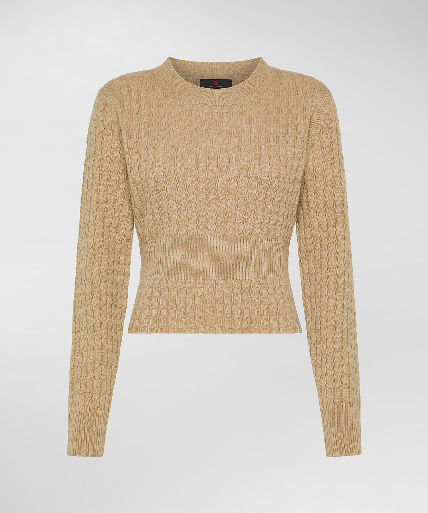 Cable knit sweater with waistband for women, beige | Peuterey