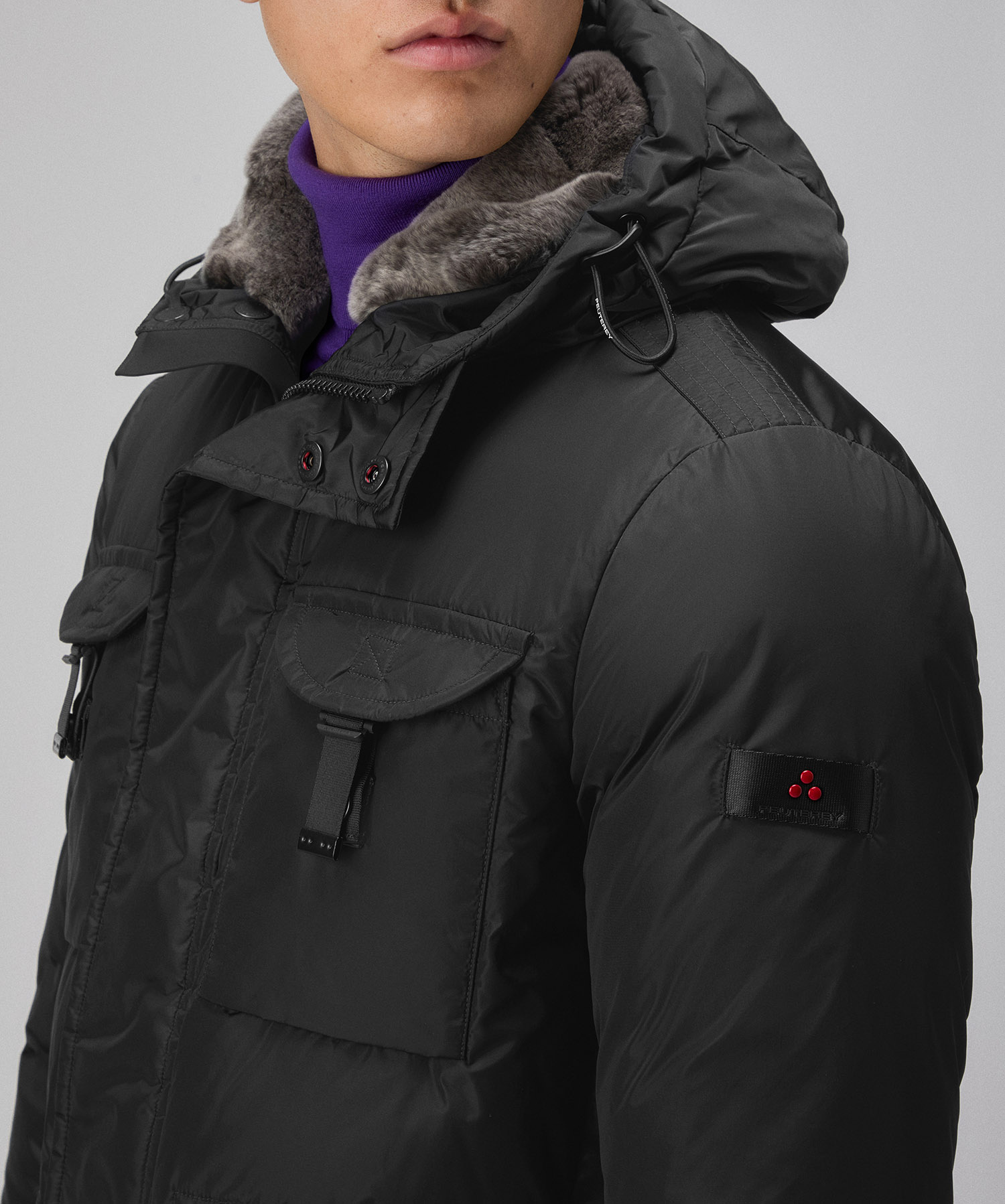 ジャケット・アウター PEUTEREY JAS ORNUS RU BLOCK Urban field jacket with fur collar, color Graphite Blue | Peuterey