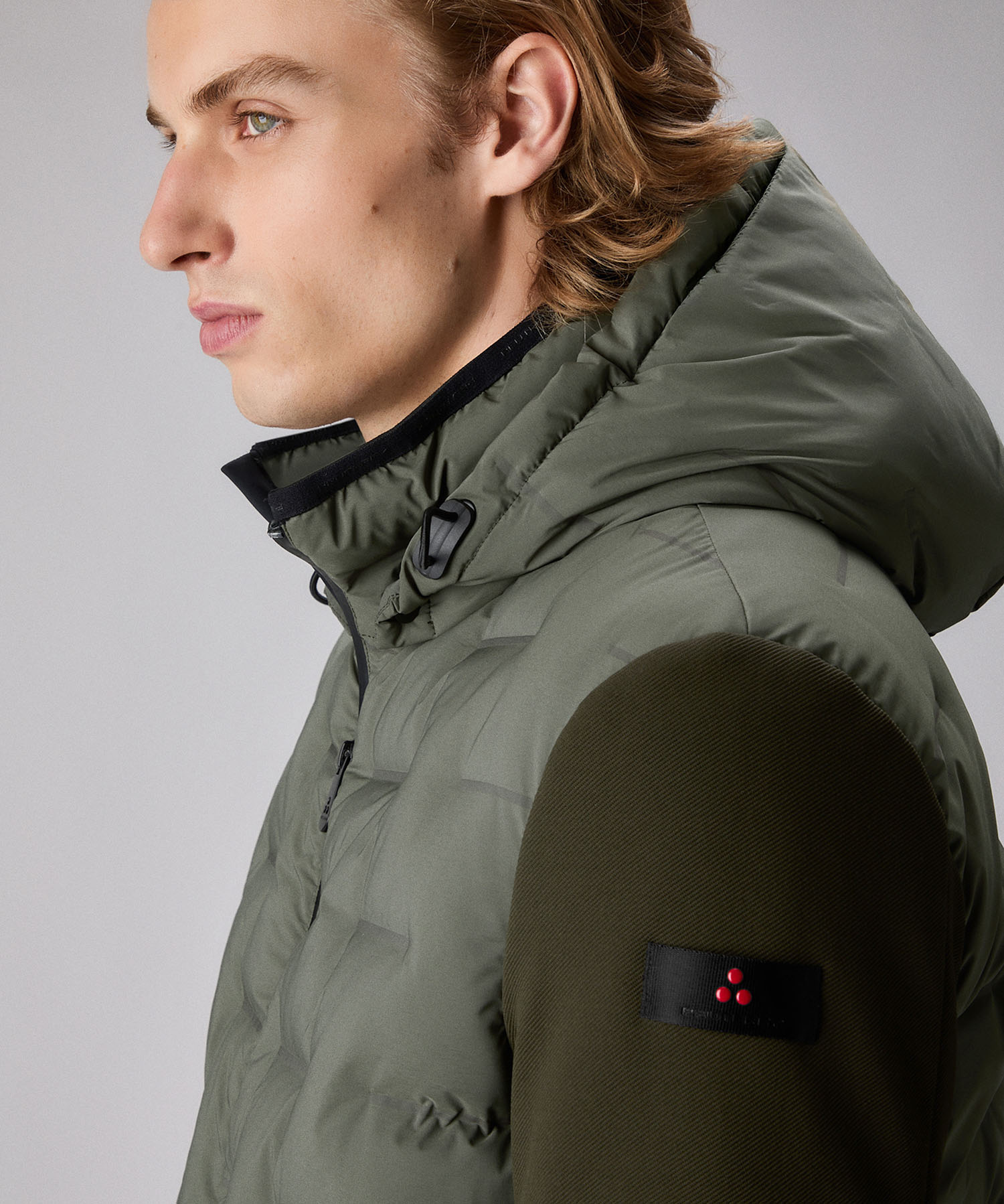 Giacca bimateriale con trapunta jacquard per uomo, verde Peuterey