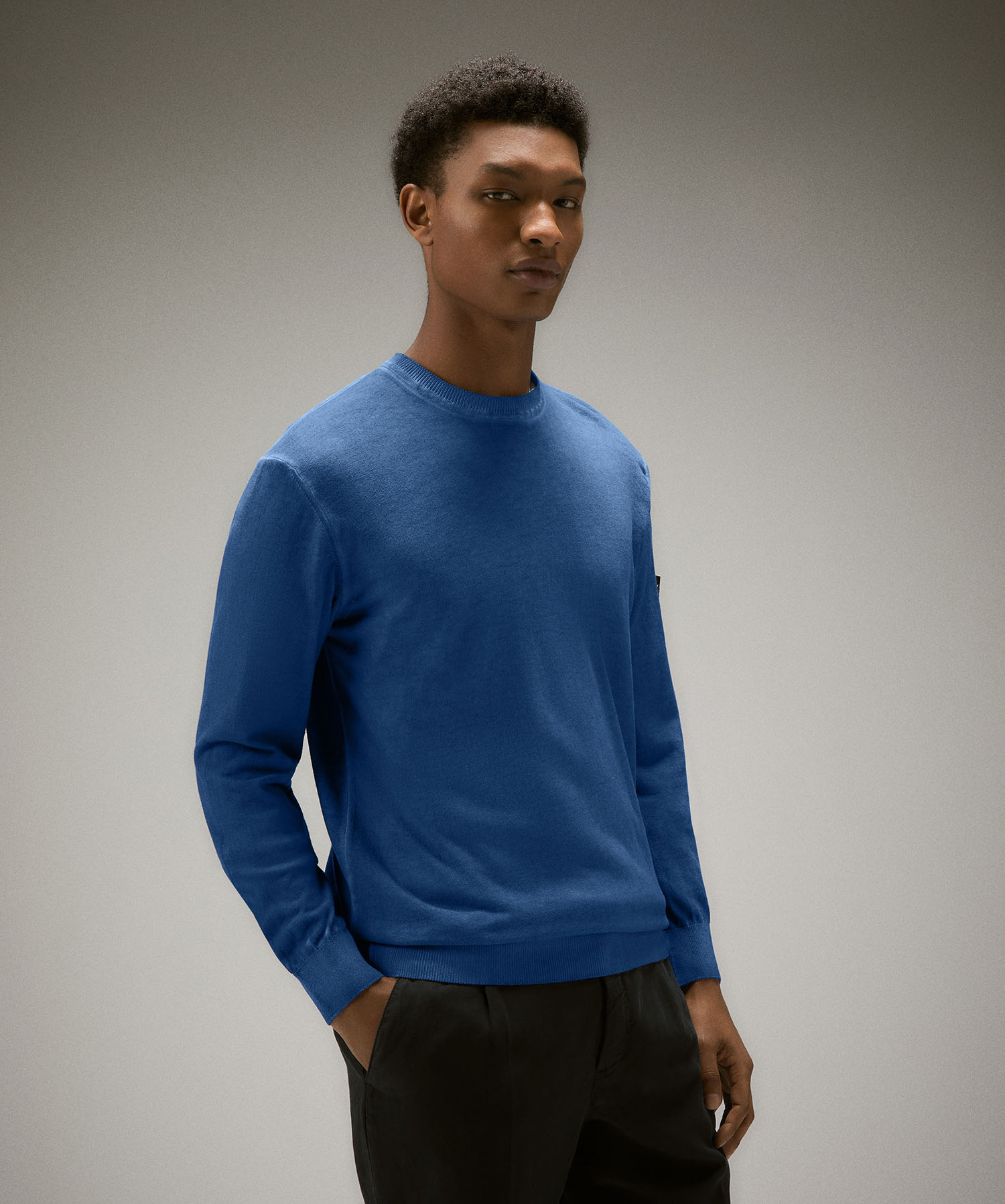 Tシャツ・カットソー PEUTEREY Men Sweater PEU545299012133215DP Blue Garment-dyed cotton knit sweater, color Colonial Blue | Peuterey