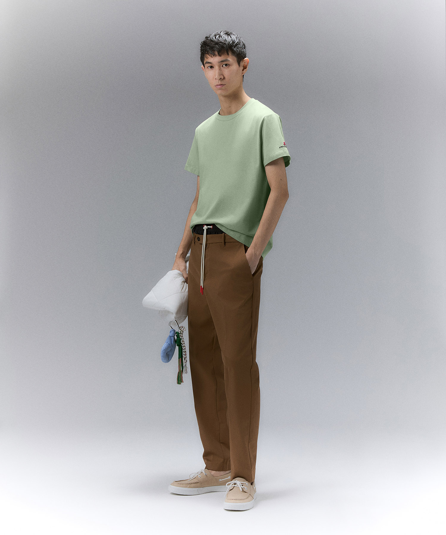 T-shirt in cotone stretch e logo stampato, colore Verde