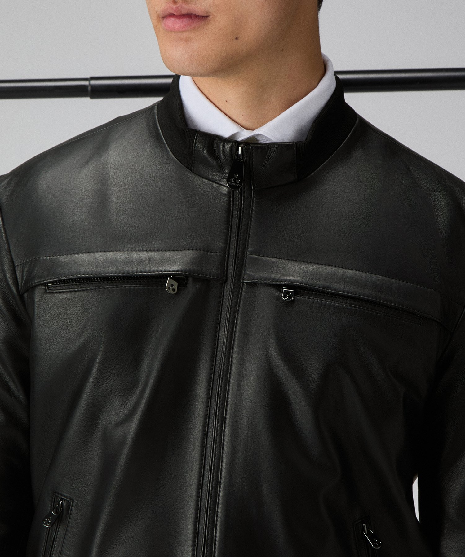 Nappa leather biker jacket for men, black | Peuterey