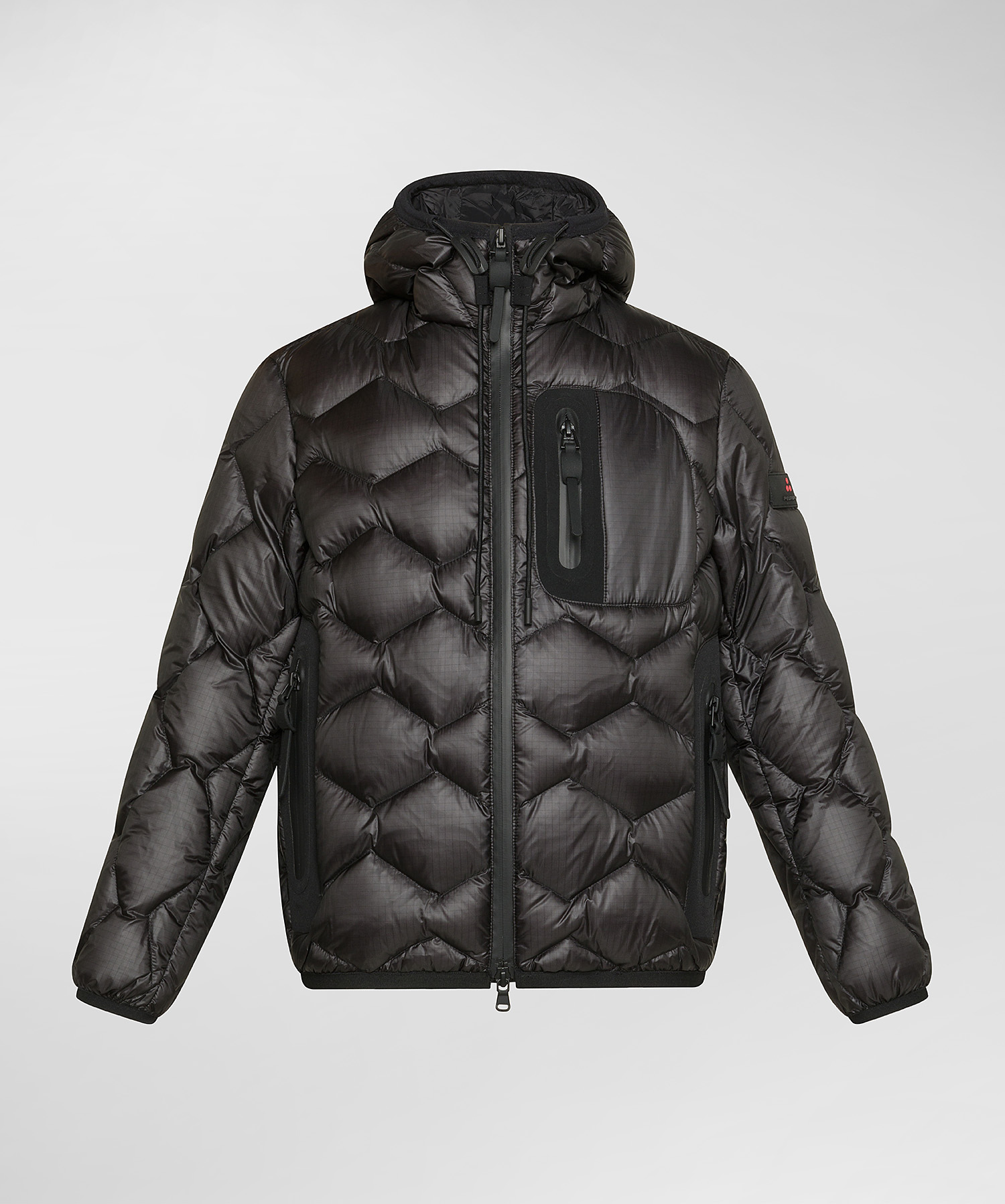 Modern down jacket with geometric quilting, color Black | Peuterey